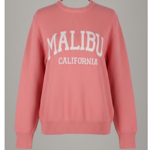 Rue21 Sweaters - Rue21 Pink Crew Neck Sweater Women's sz Large w/ Malibu Print Casual Streetwear